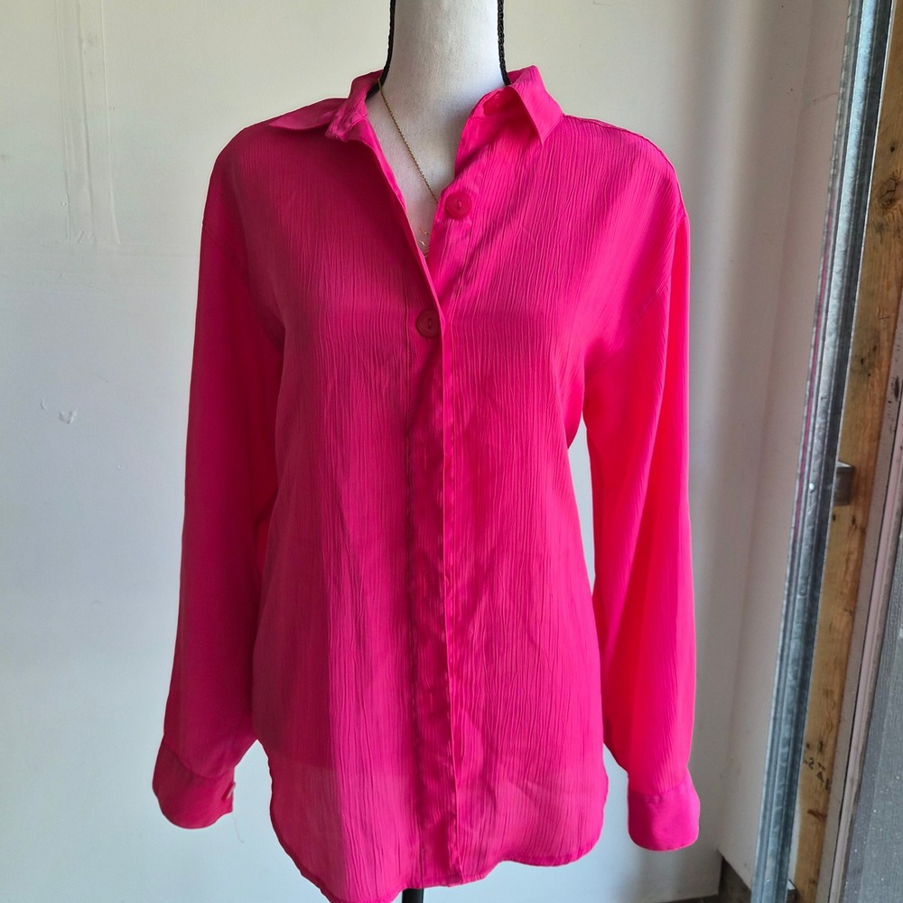 Vintage Laura & Jayne Button Up Women M Barbiecore Coquette Hot Pink 90s Blouse